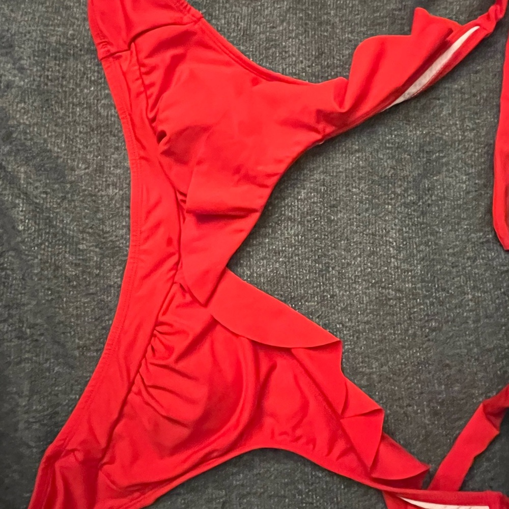 Chic Red Ruffled Bikini Top